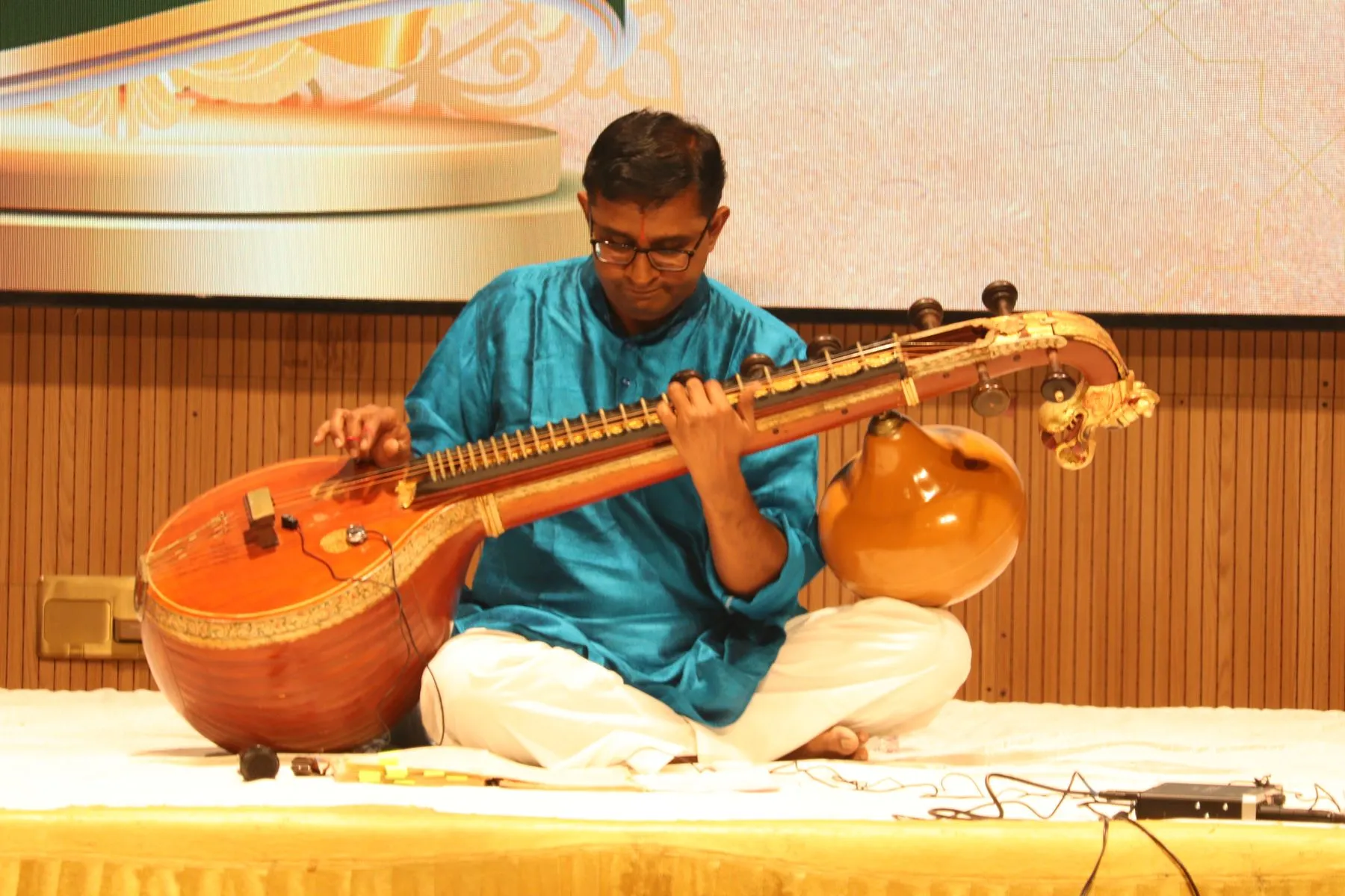 Vainika in teal, full instrument
