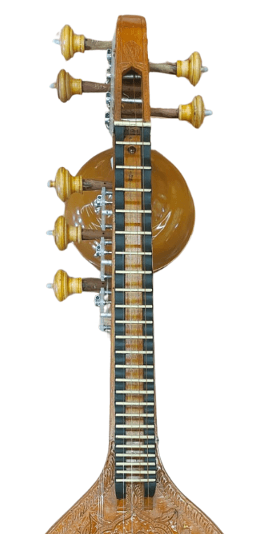 Detailed view of the Veena fretboard