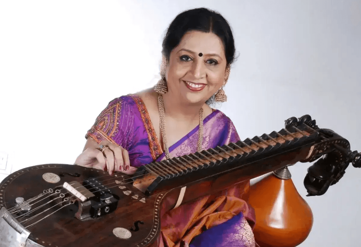 Detailed view of the Veena fretboard